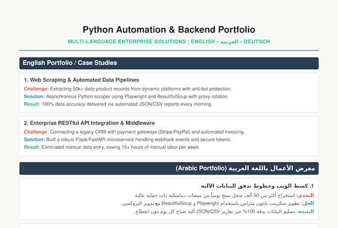 do python development, web development, and data automation